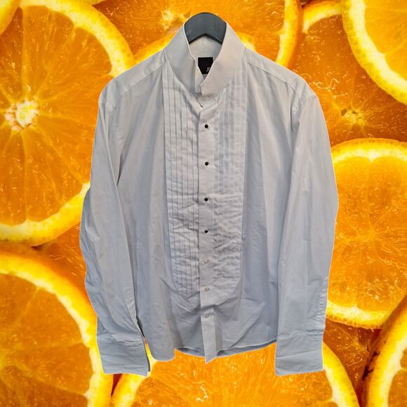 J. Ferrar Men's Collar Large Pleats Tuxedo White Cotton-Polyester Shirt Size XL - Picture 2 of 8